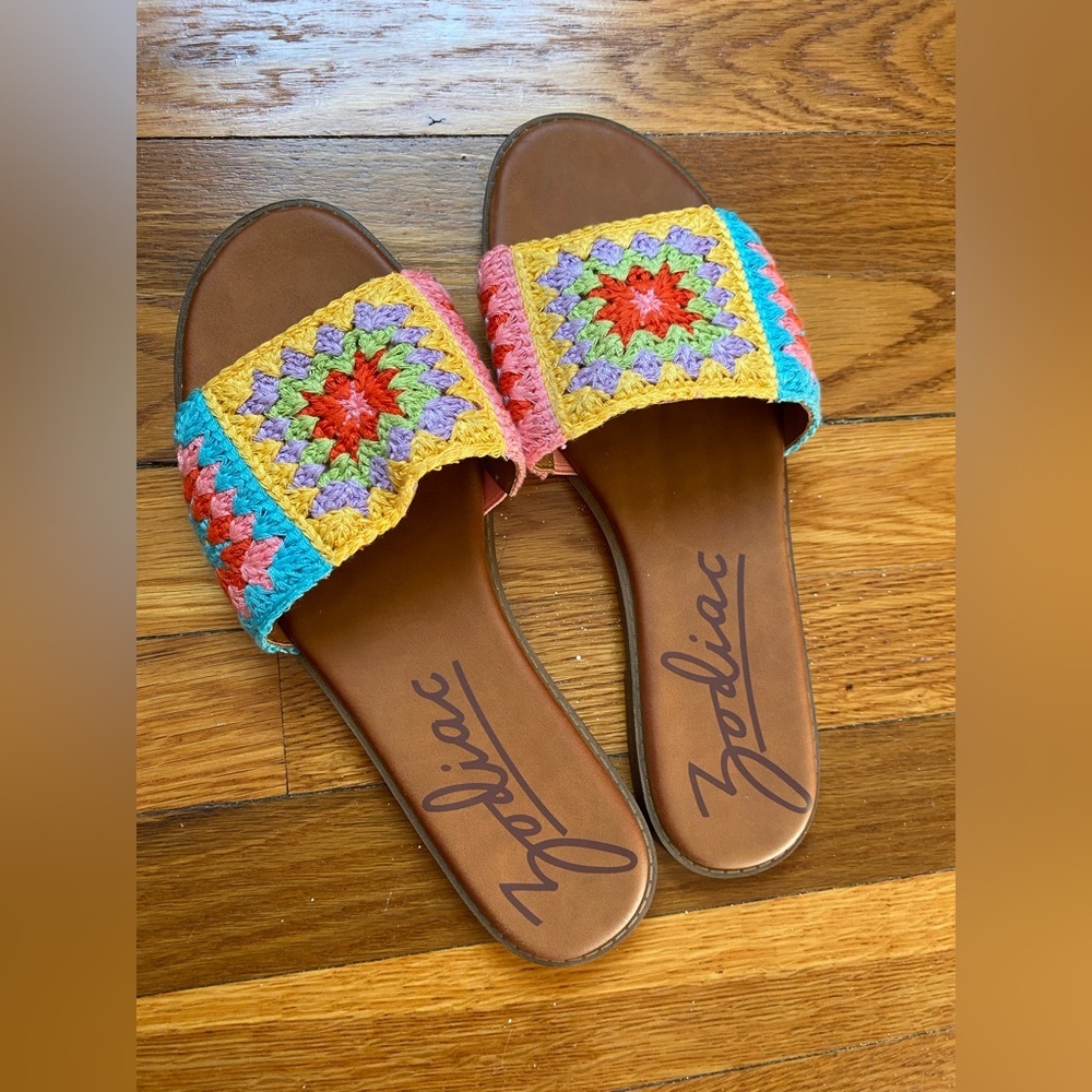 Zodiac Colleen Crochet Slip-On Sandals Boho Colorful Slide Flats Women’s - Picture 4 of 7